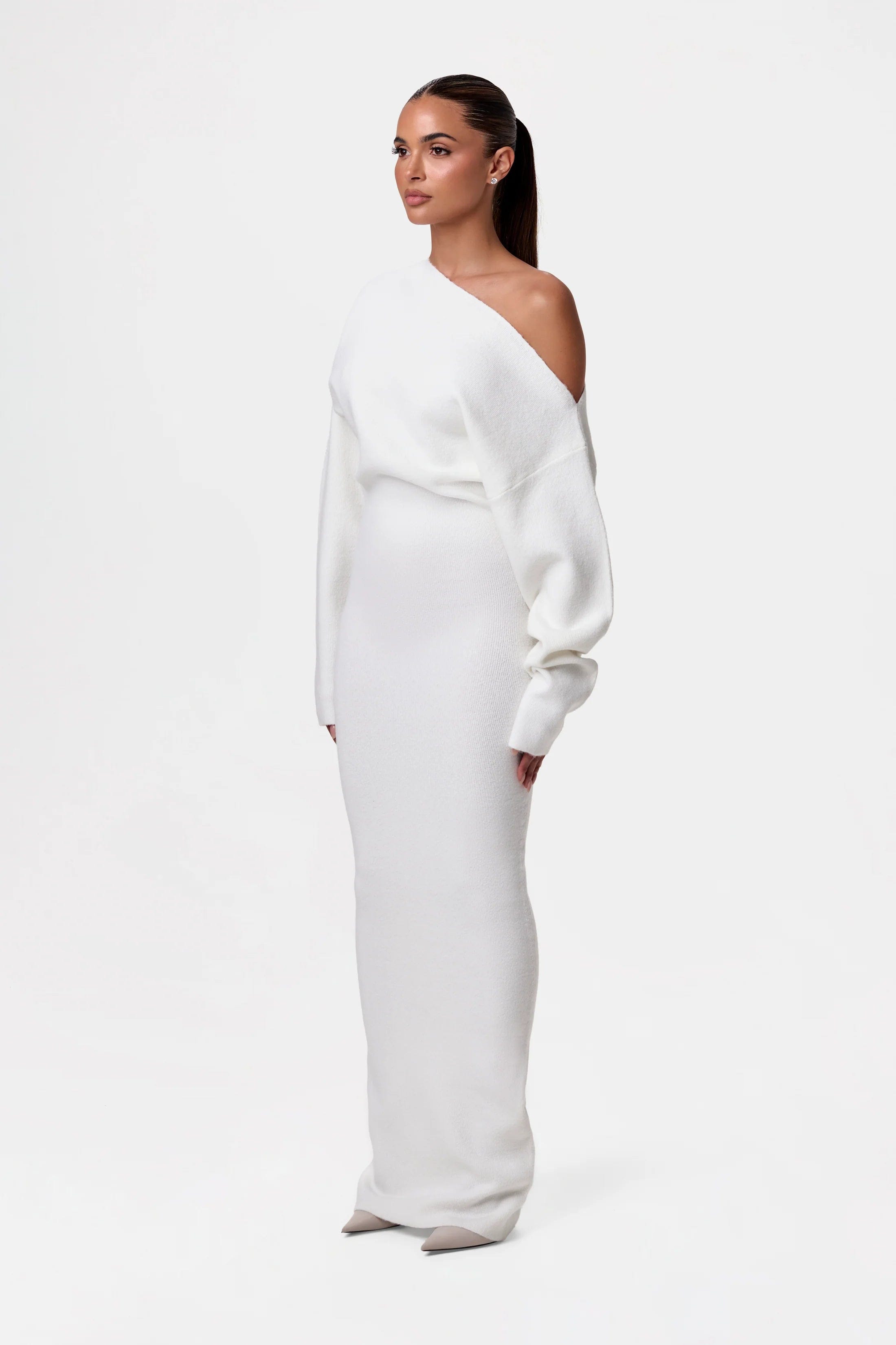 Elegante schouderloze sweater maxi jurk - Dames