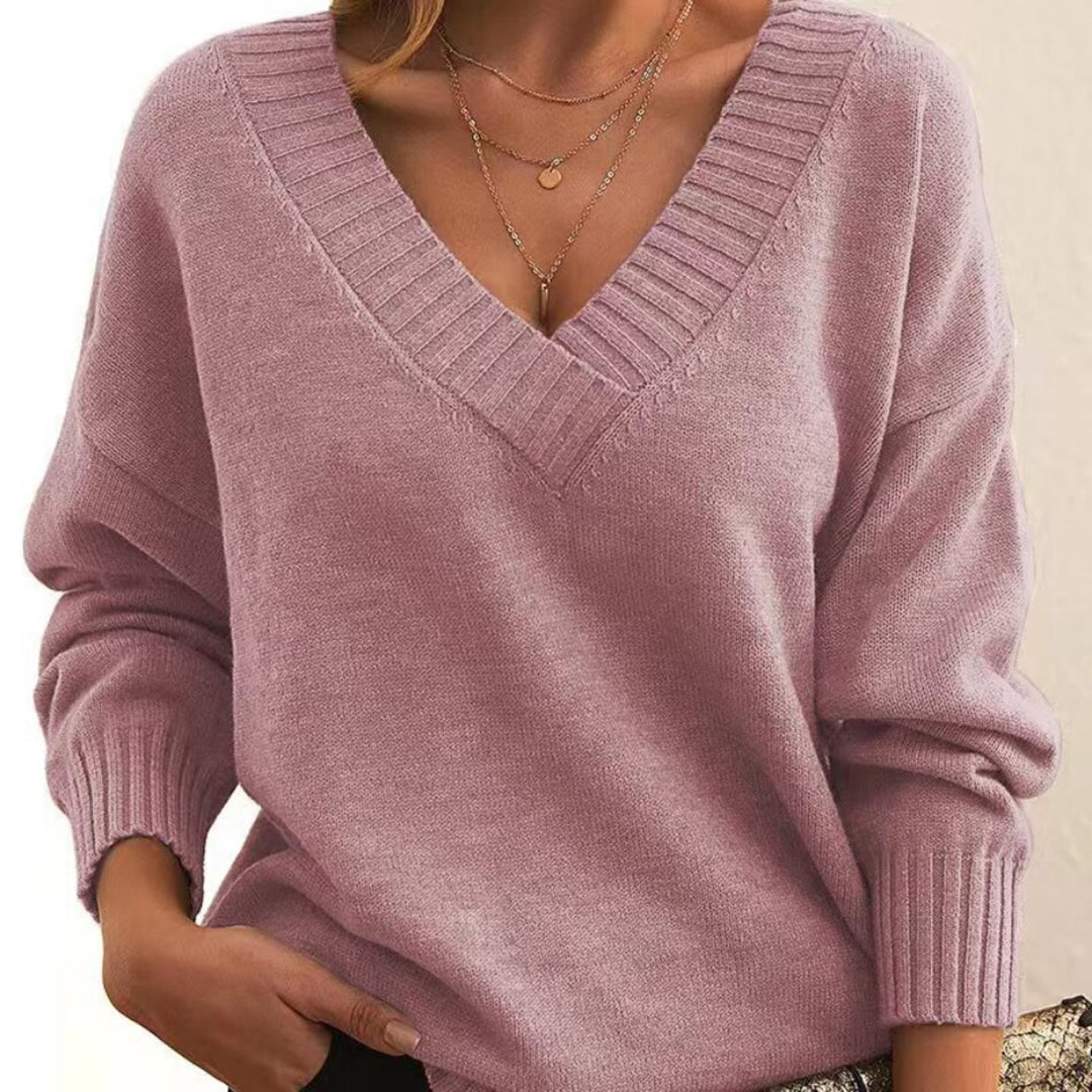 Casual gebreide V-hals trui met relaxte pasvorm – Dames