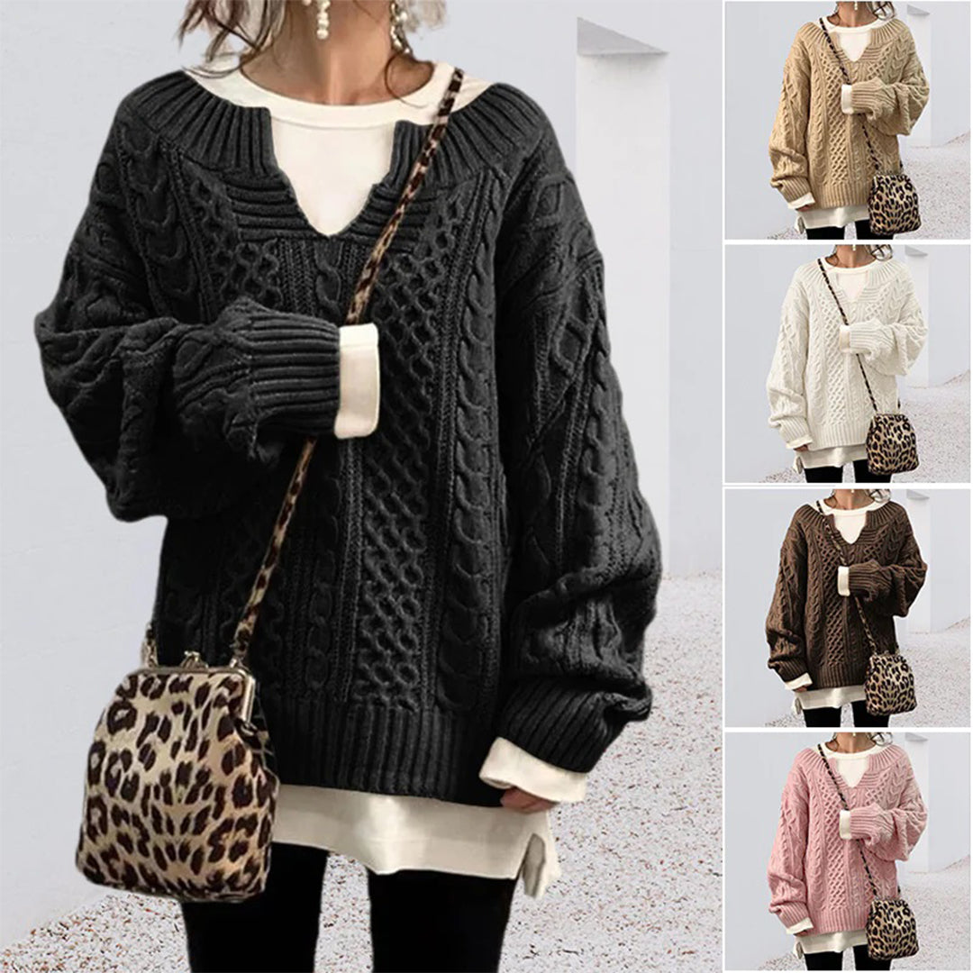 Oversized kabelgebreide trui met ronde hals en lange mouwen – Dames