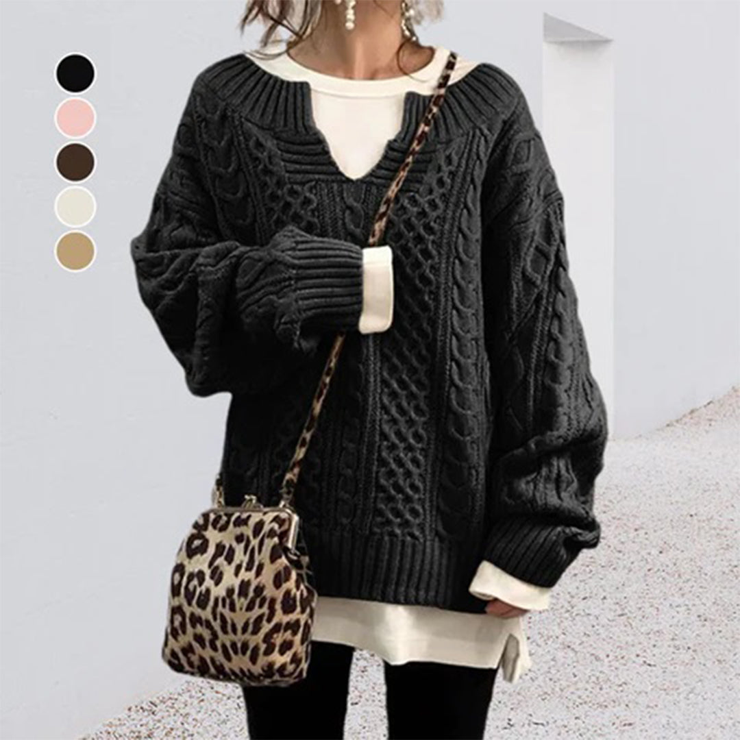 Oversized kabelgebreide trui met ronde hals en lange mouwen – Dames