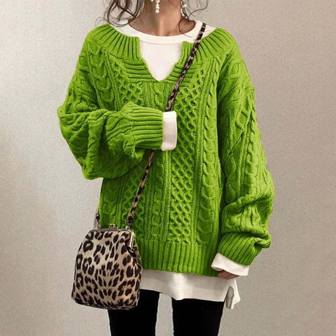 Oversized kabelgebreide trui met ronde hals en lange mouwen – Dames