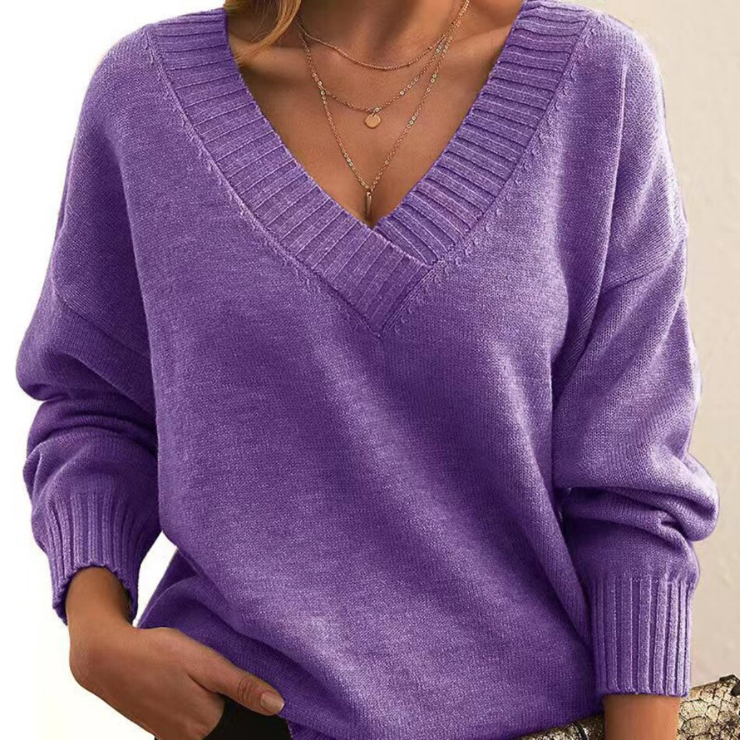 Casual gebreide V-hals trui met relaxte pasvorm – Dames