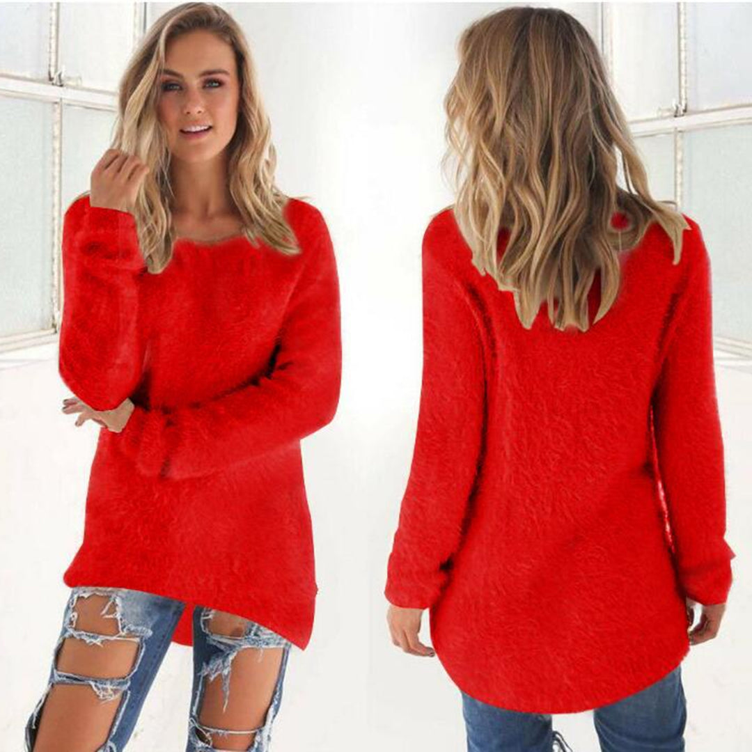 Stijlvolle warme trui met lange mouwen en elegante O-hals – Dames