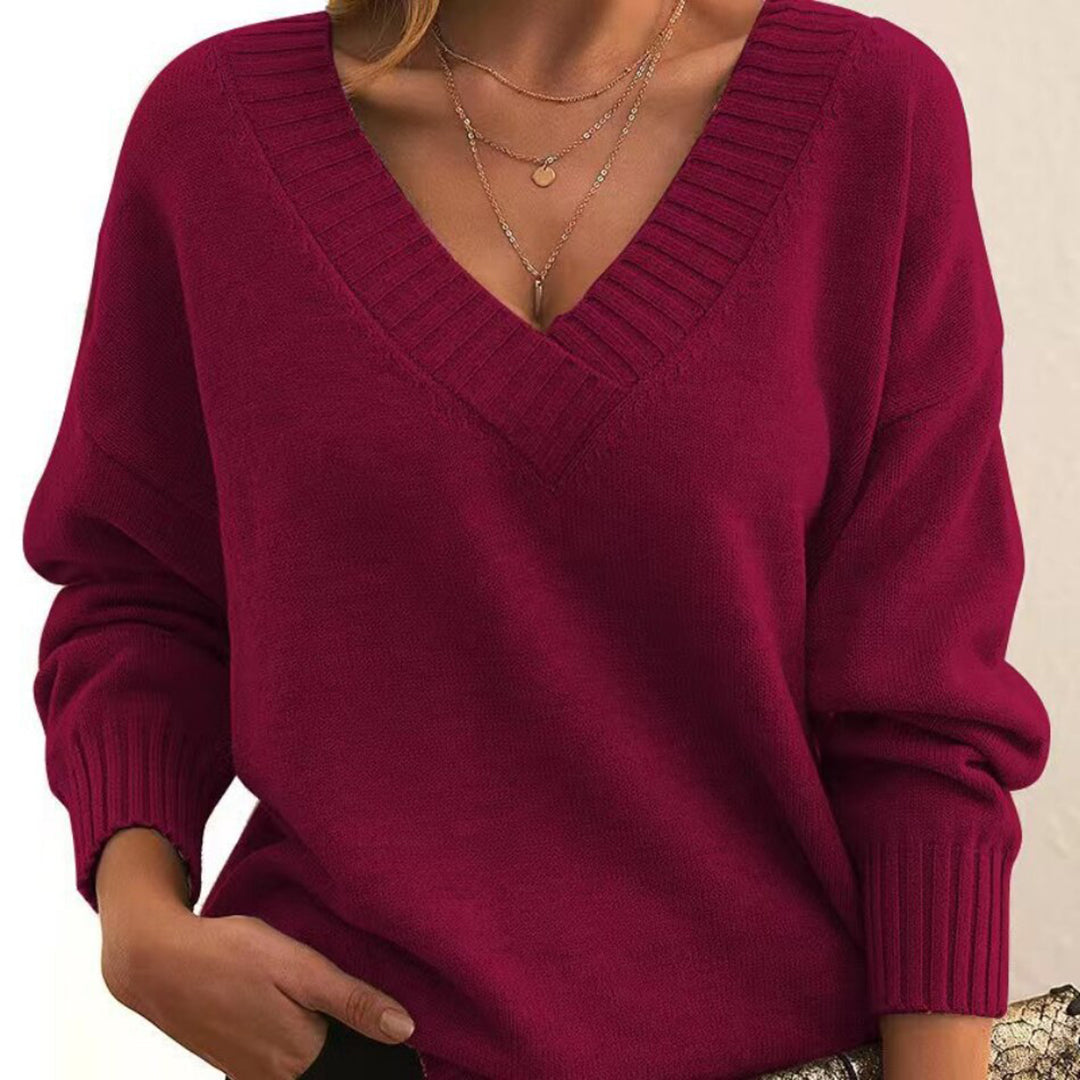 Casual gebreide V-hals trui met relaxte pasvorm – Dames