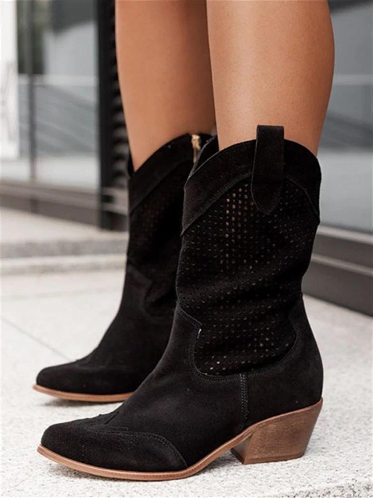 Stijlvolle witte cowboylaarzen met perforatiedetails – Dames