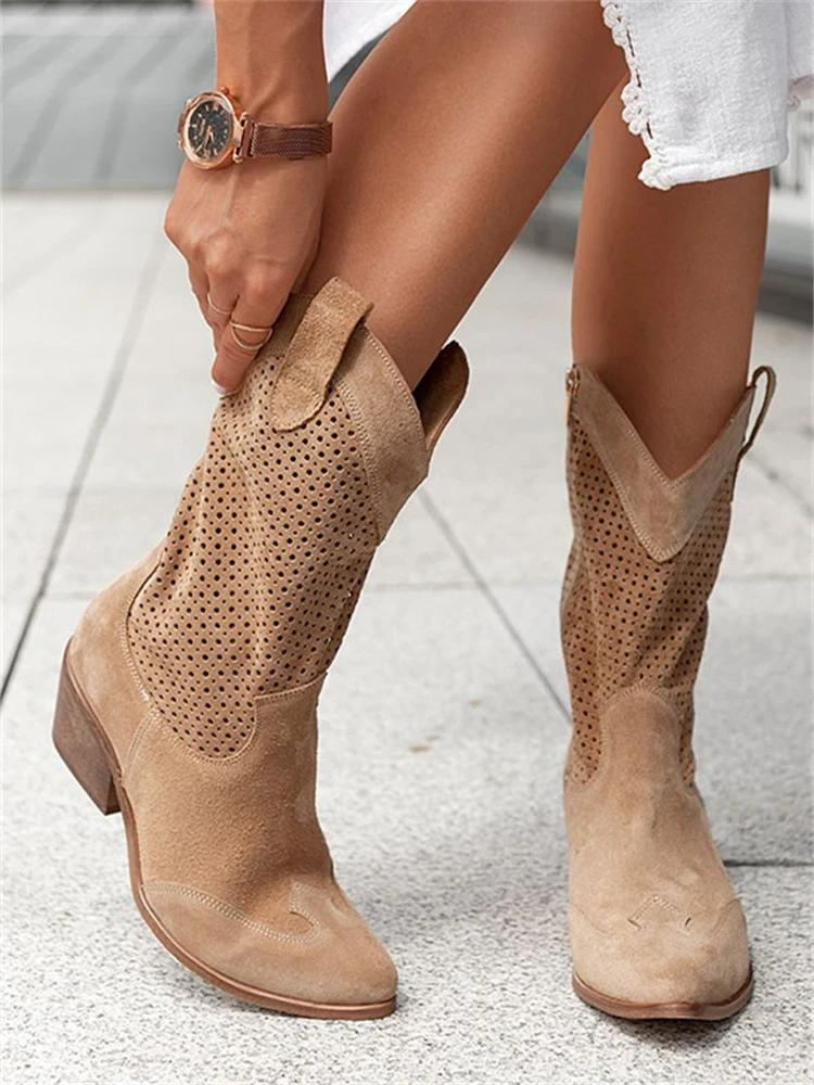 Stijlvolle witte cowboylaarzen met perforatiedetails – Dames