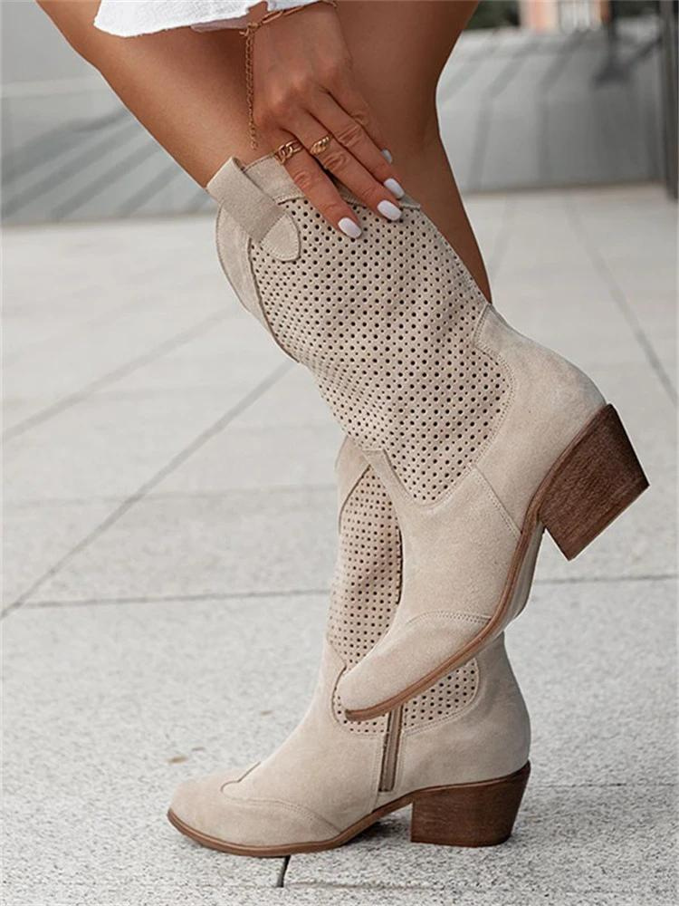 Stijlvolle witte cowboylaarzen met perforatiedetails – Dames