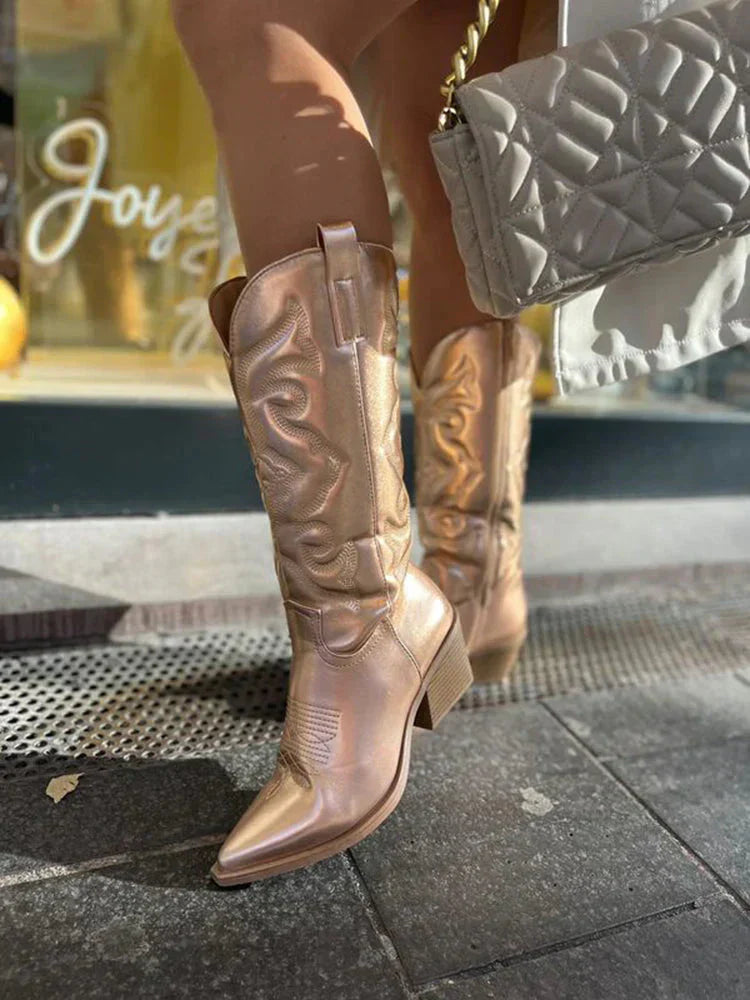 Moderne cowboylaarzen met metallic details voor een stijlvolle winterlook – Dames