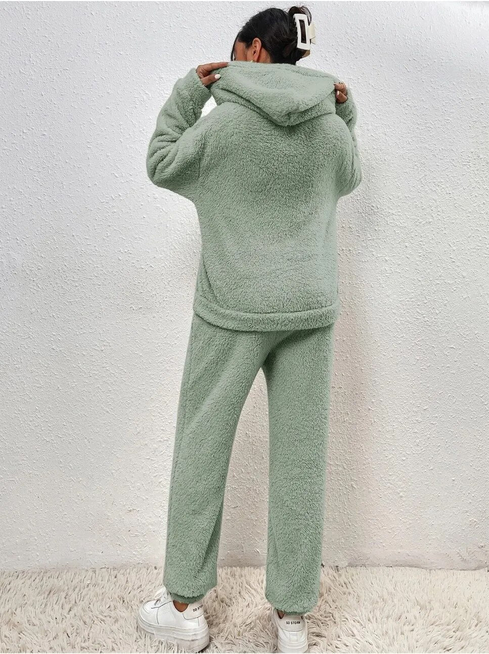 Zachte teddy winter set met warme hoodie – Dames