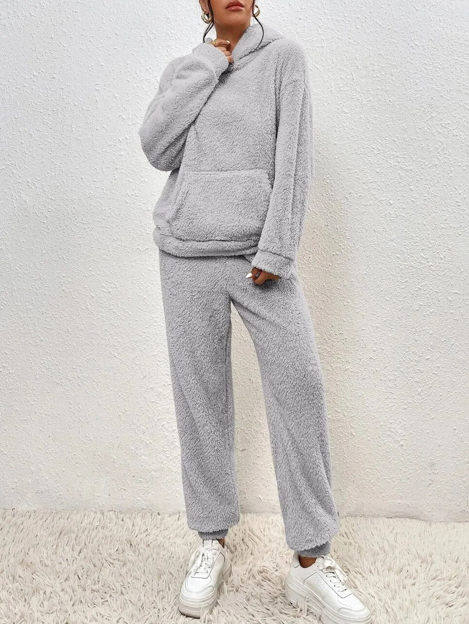 Zachte teddy winter set met warme hoodie – Dames
