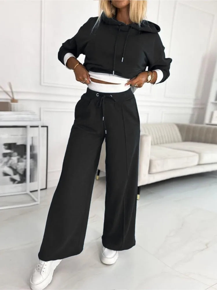 Lounge set met hoodie en wijde broek – Dames
