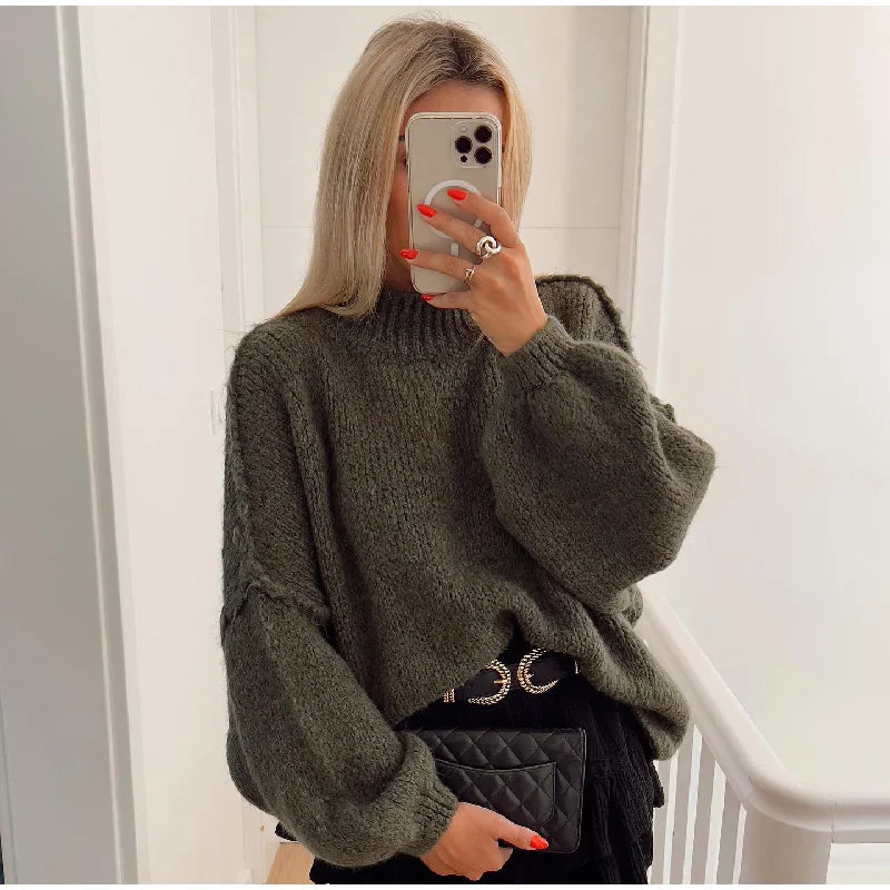 Oversized trui met lichte col in warm oranje – Dames