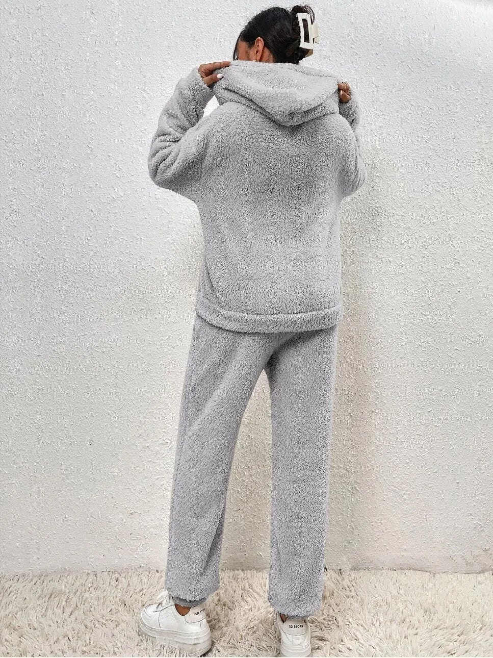 Zachte teddy winter set met warme hoodie – Dames