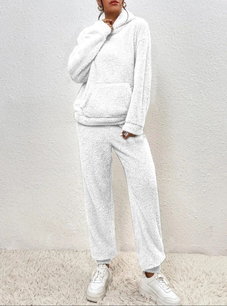 Zachte teddy winter set met warme hoodie – Dames