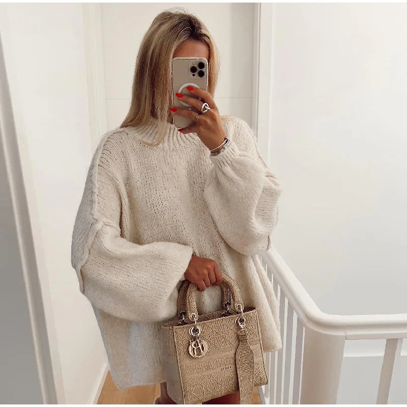 Oversized trui met lichte col in warm oranje – Dames
