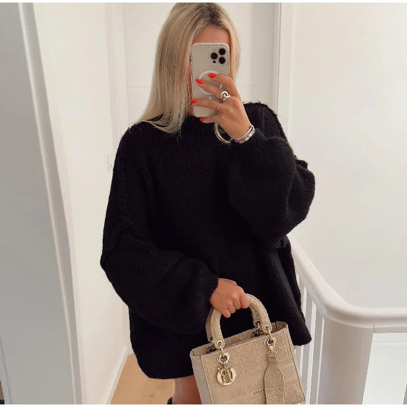 Oversized trui met lichte col in warm oranje – Dames