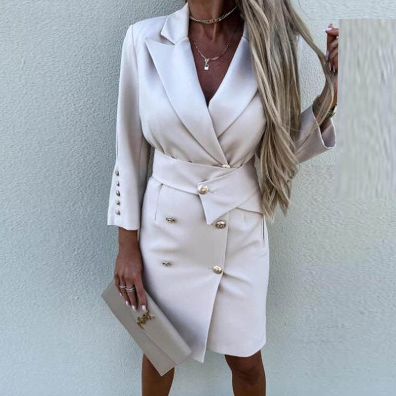 Elegante blazerjurk met dubbele knopen van polyester voor de herfst – Dames