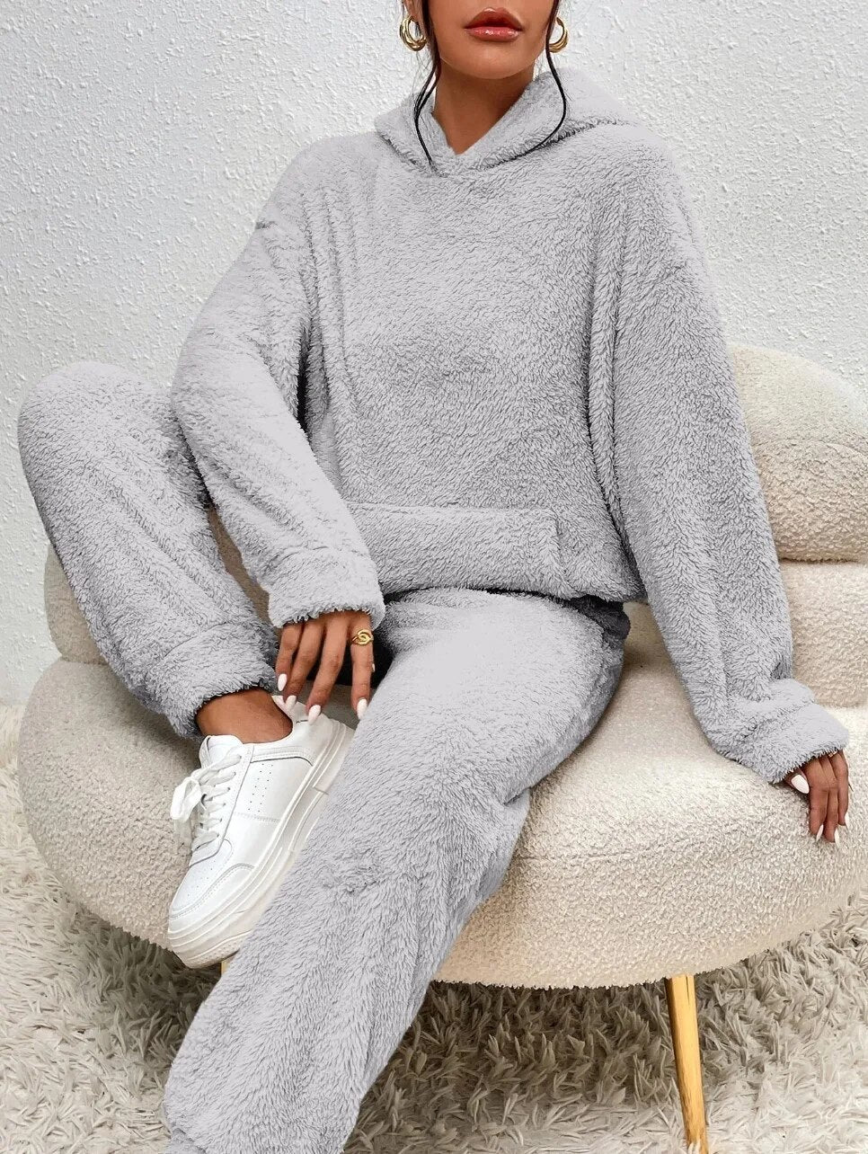 Zachte teddy winter set met warme hoodie – Dames