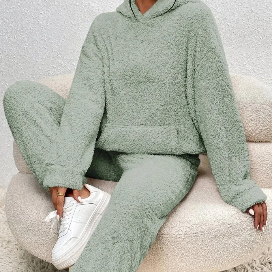 Zachte teddy winter set met warme hoodie – Dames