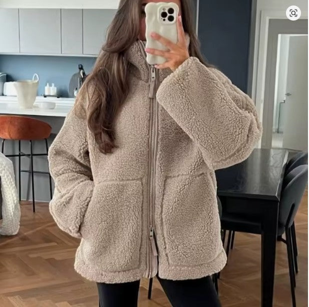 Oversized winter fleece jas met wolblend – Dames