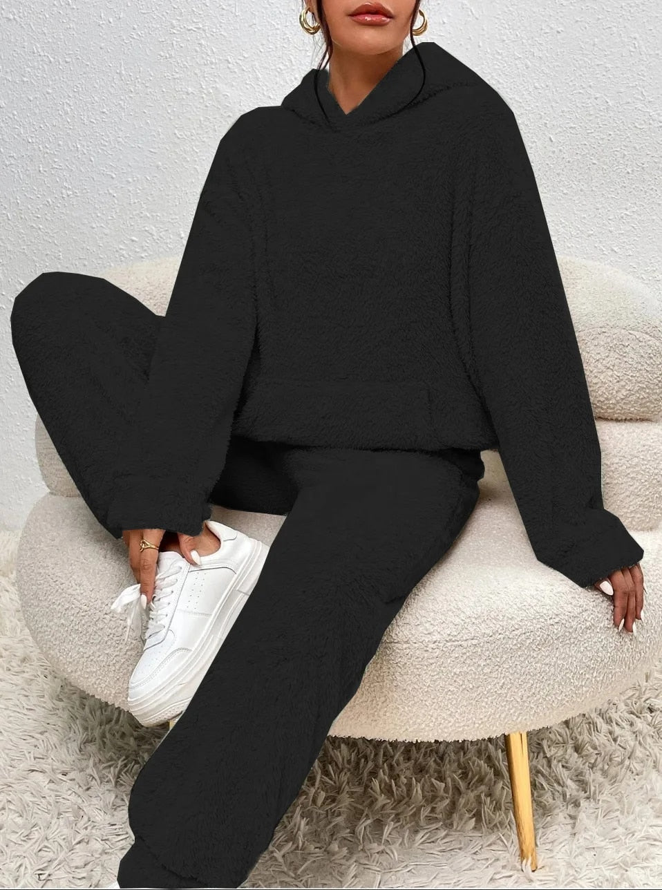 Zachte teddy winter set met warme hoodie – Dames