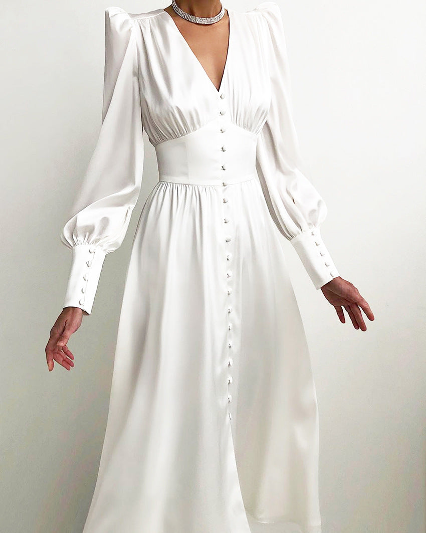 Elegante satijnen maxi jurk met wijde mouwen - Dames