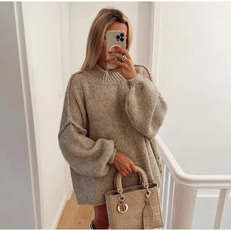 Oversized trui met lichte col in warm oranje – Dames
