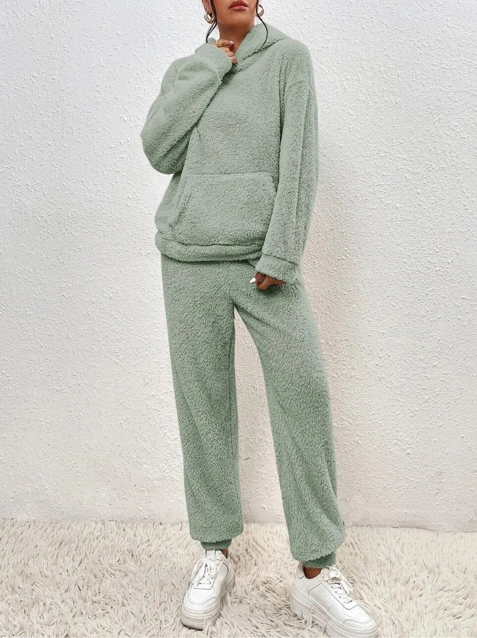 Zachte teddy winter set met warme hoodie – Dames