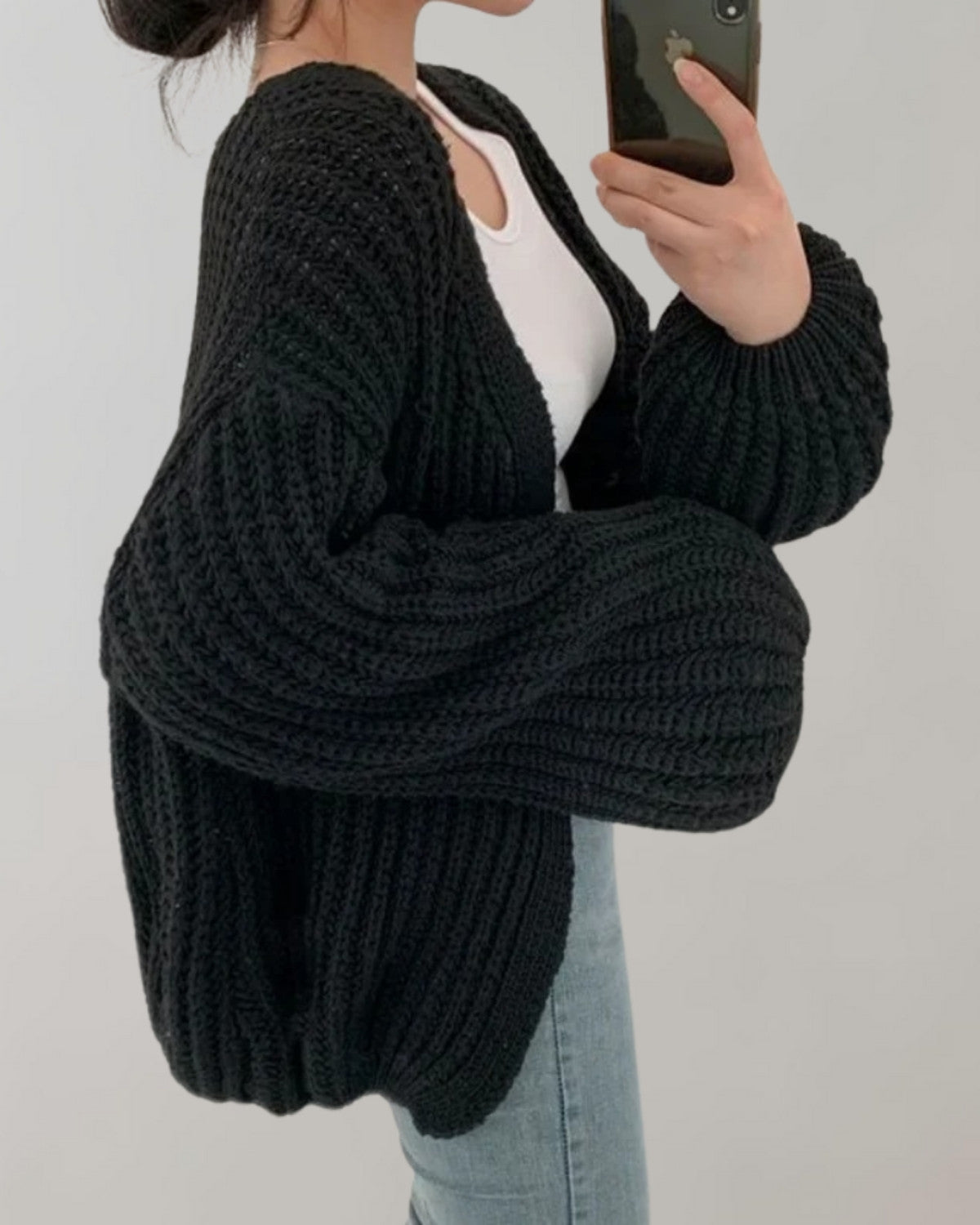 Stijlvolle gebreide cardigan met lange mouwen van zachte stof – Dames