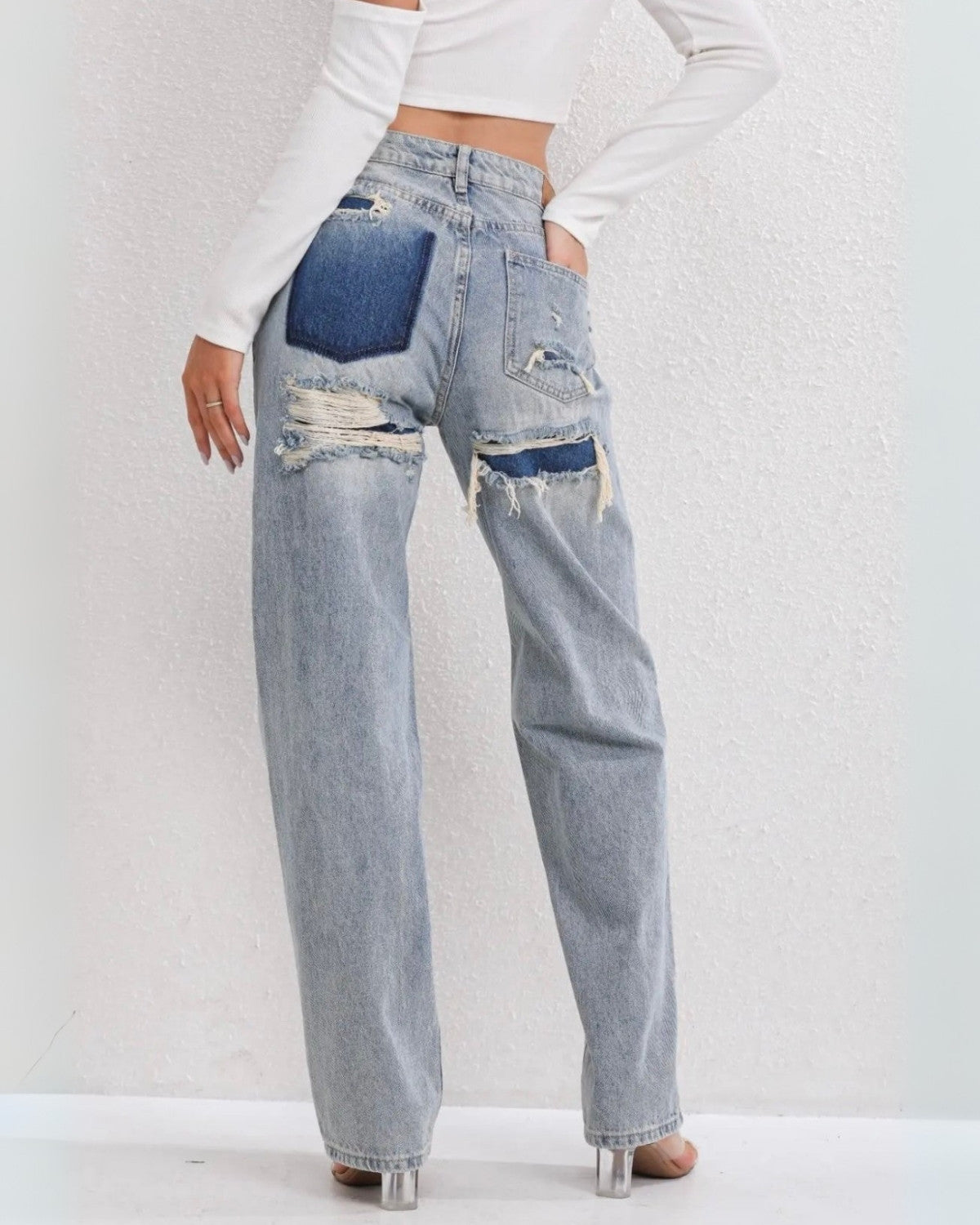 Stijlvolle jeans met hoge taille en wijde pijpen - Dames