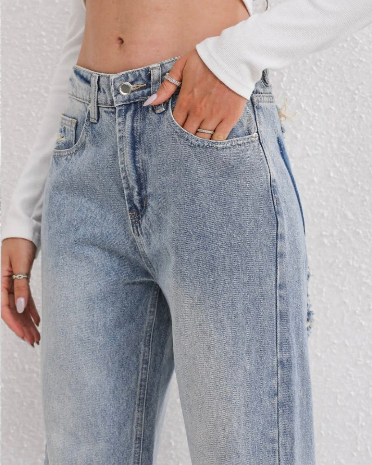 Stijlvolle jeans met hoge taille en wijde pijpen - Dames