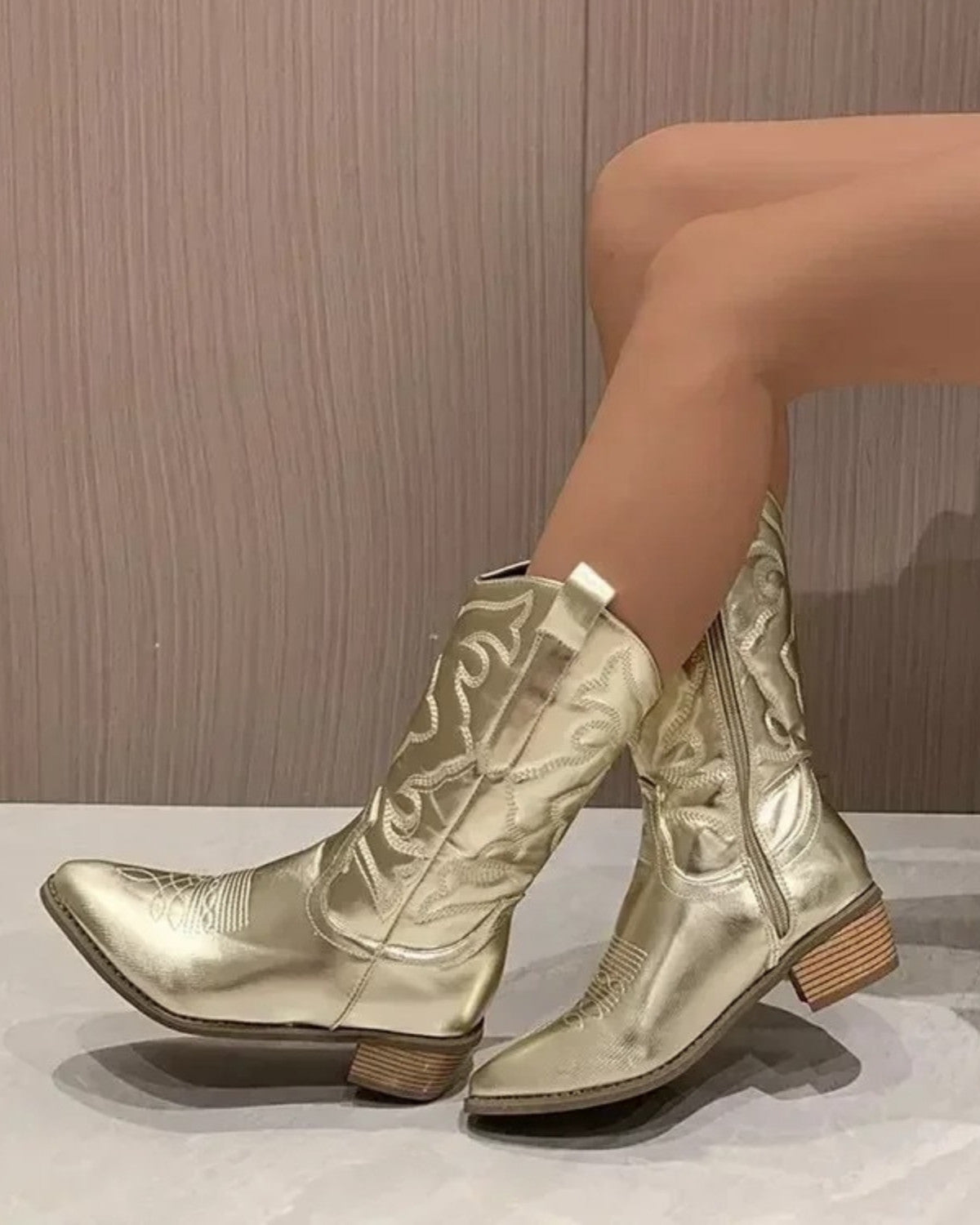 Stijlvolle leren cowboylaarzen met puntige neus voor winter – Dames
