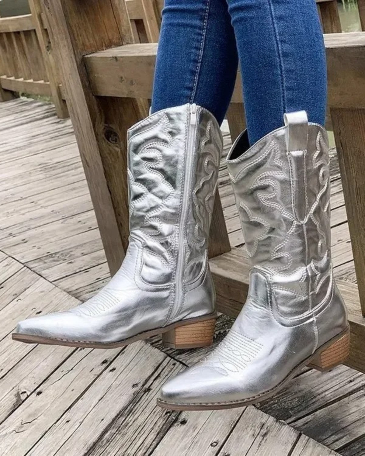 Stijlvolle leren cowboylaarzen met puntige neus voor winter – Dames