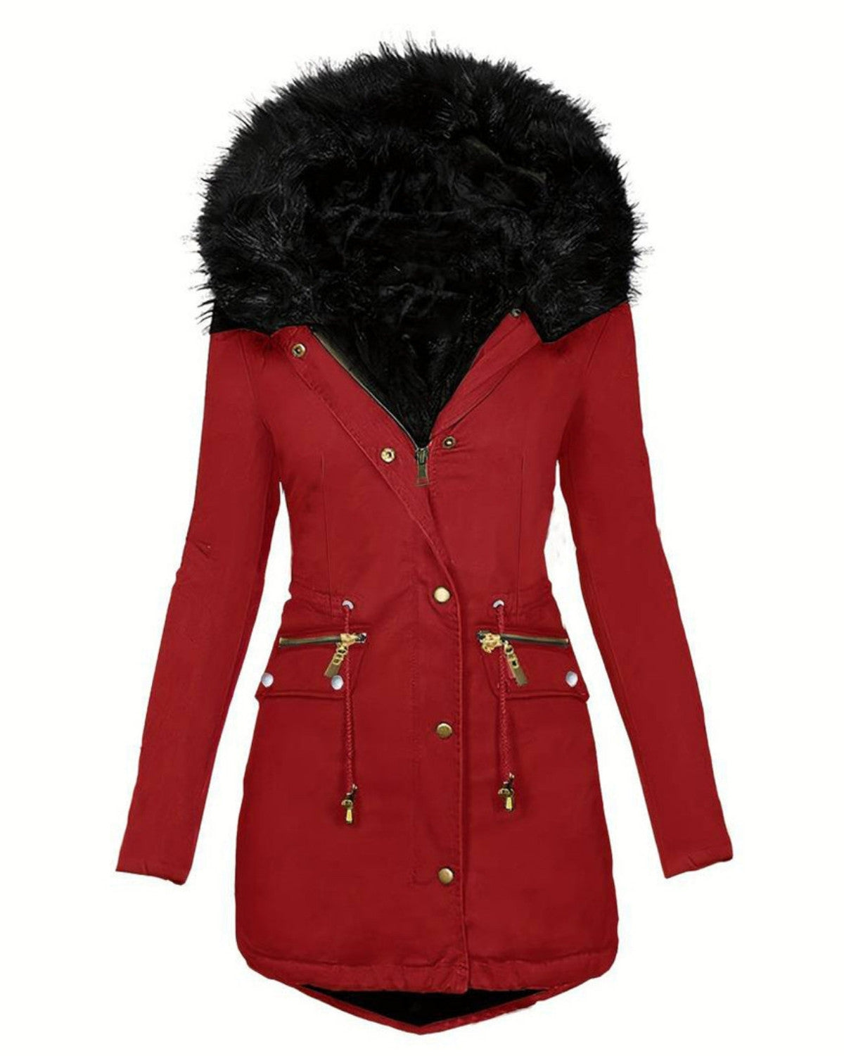 Stijlvolle parka jas met imitatiebont capuchon – Dames