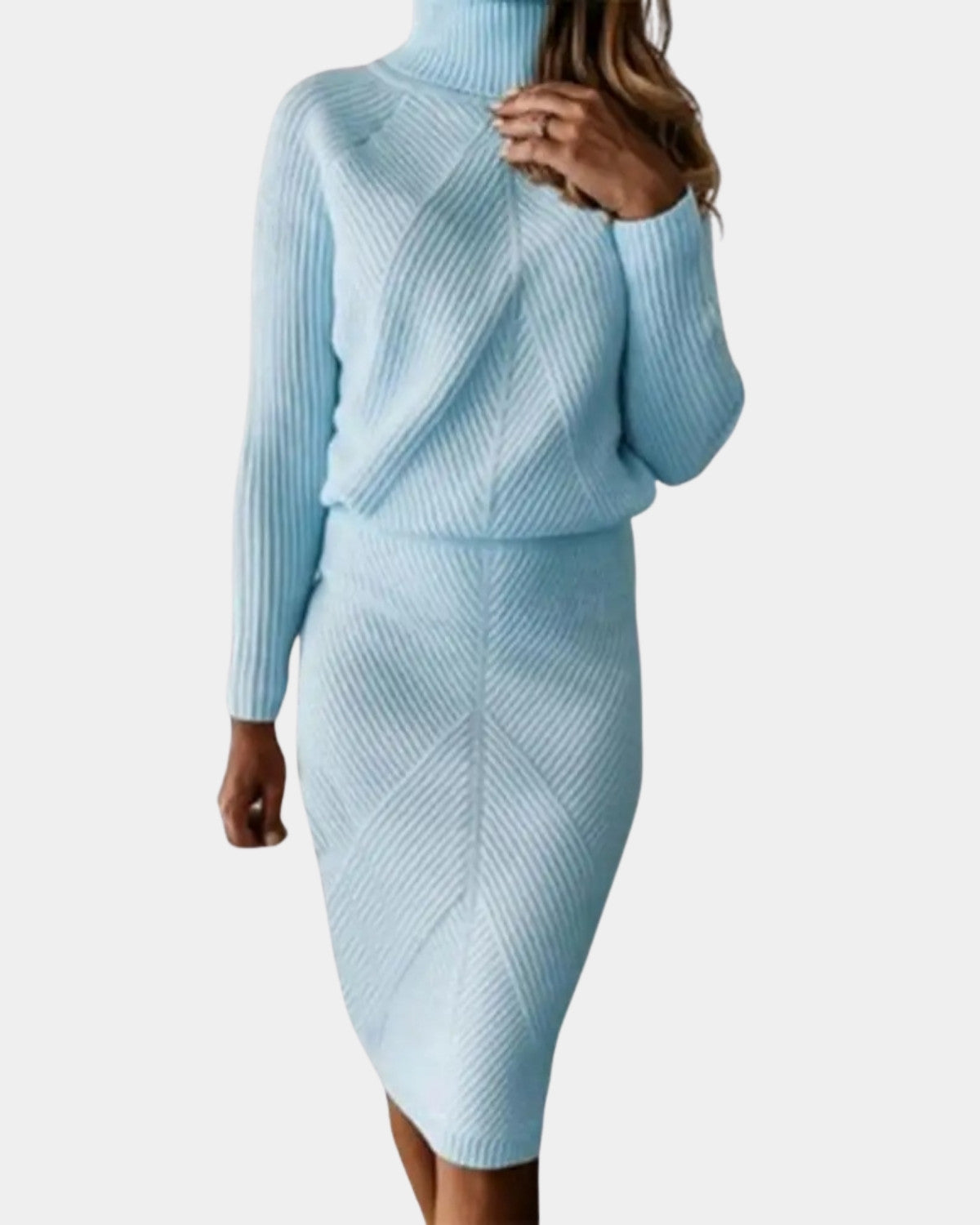 Stijlvolle warme midi winterjurk met elegante pasvorm – Dames