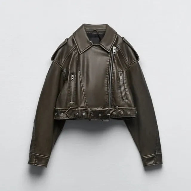 Korte leren jas met moderne charme – Dames