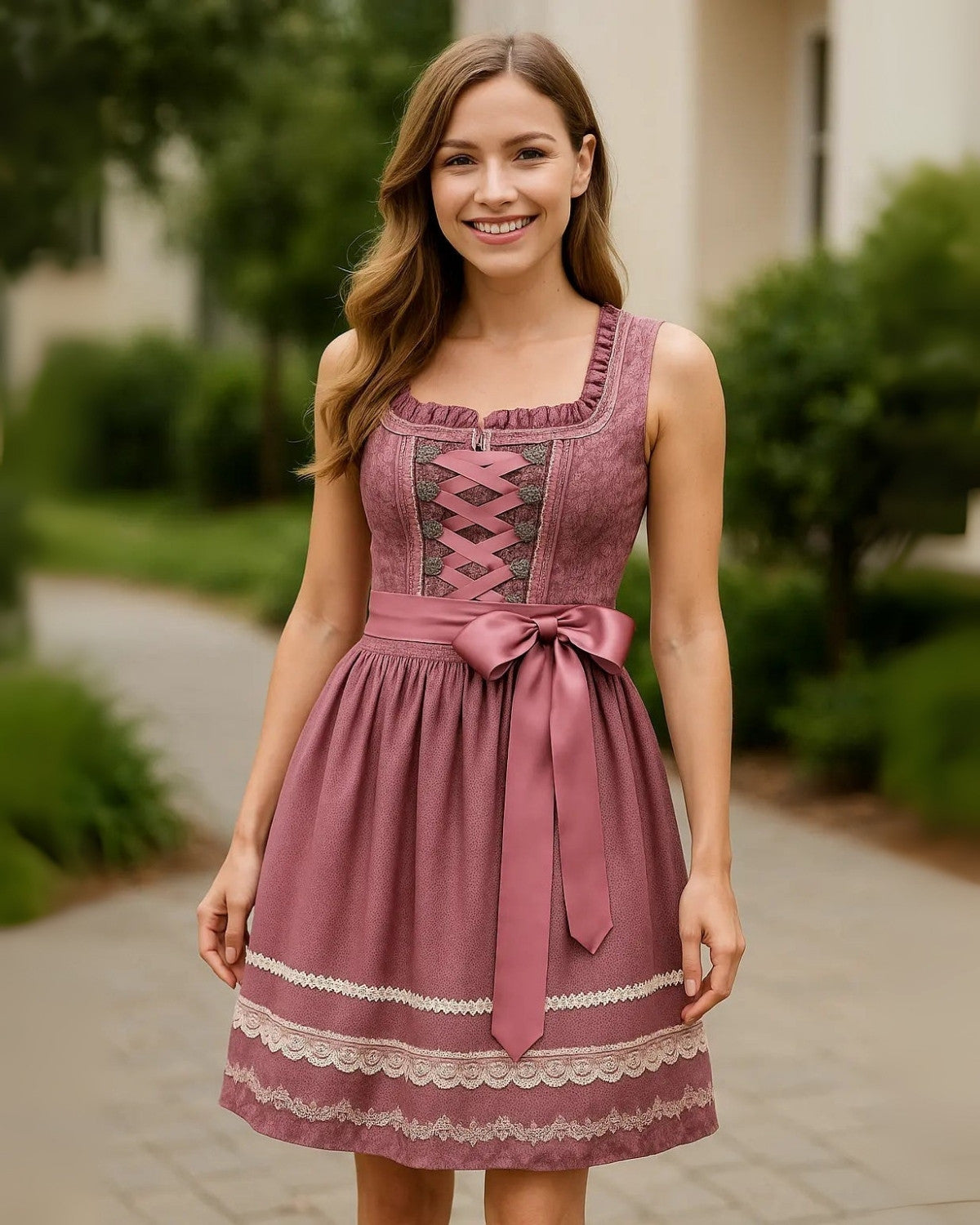 Traditionele Oktoberfest dirndl jurk met schort en vetersluiting – Dames