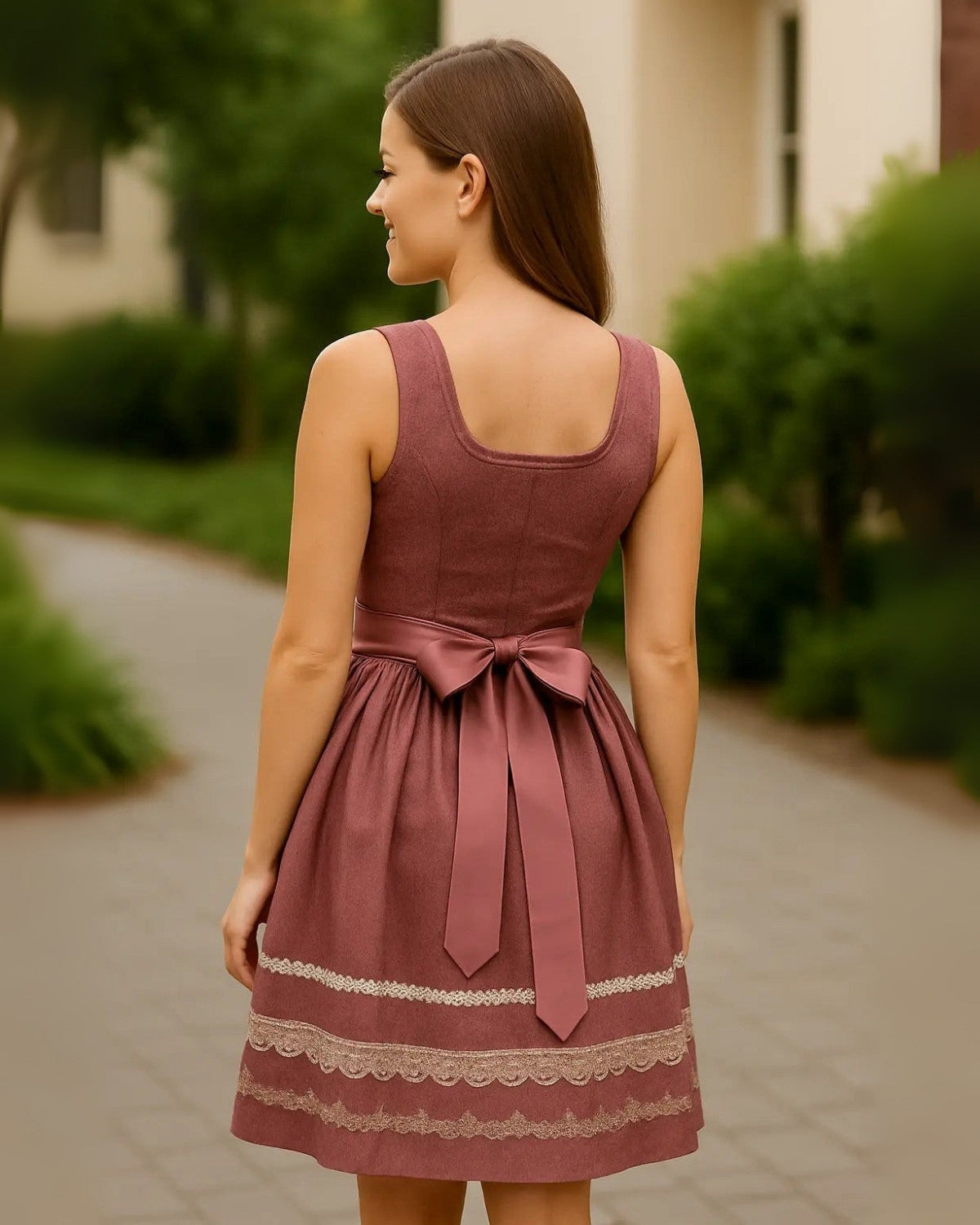 Traditionele Oktoberfest dirndl jurk met schort en vetersluiting – Dames
