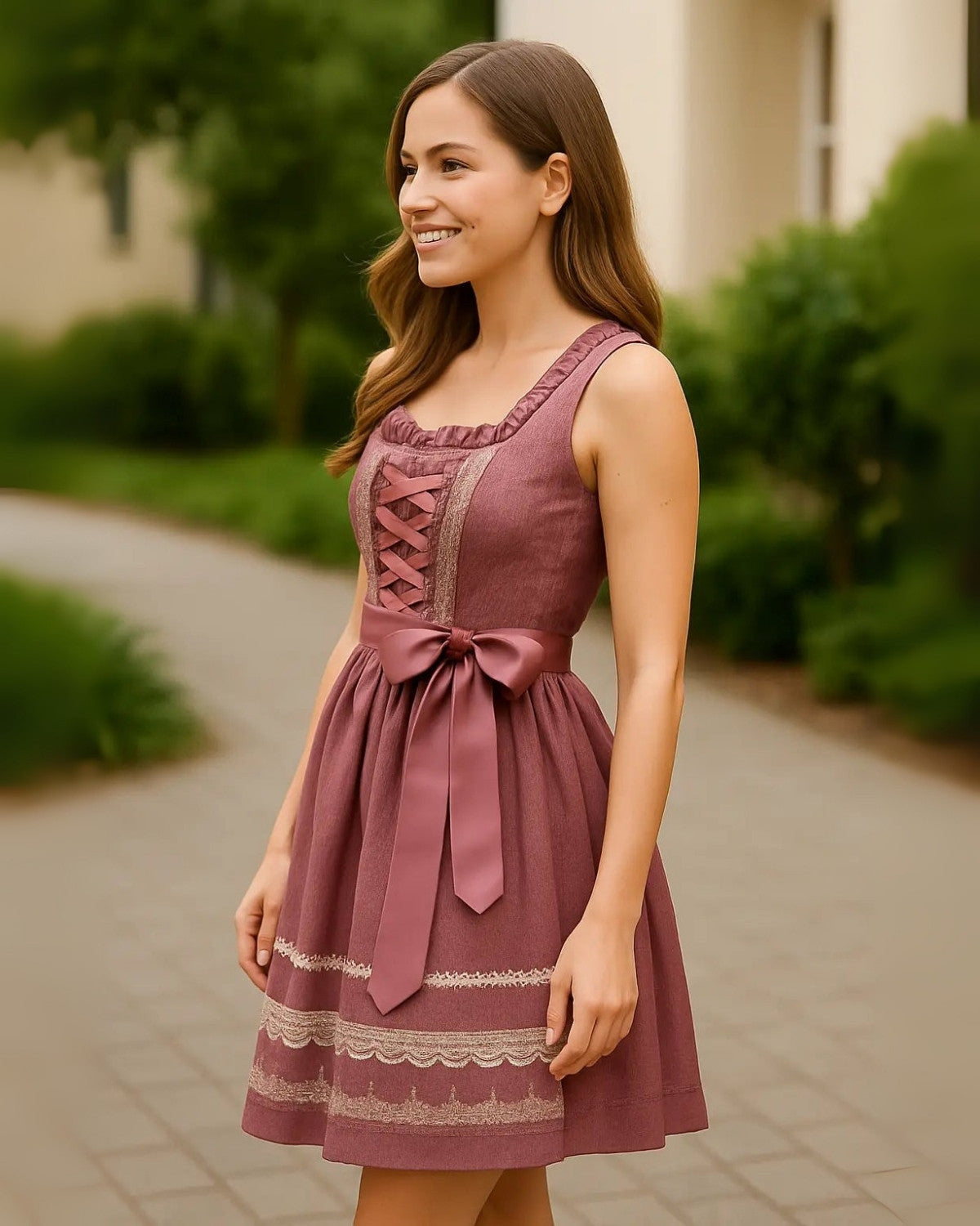 Traditionele Oktoberfest dirndl jurk met schort en vetersluiting – Dames