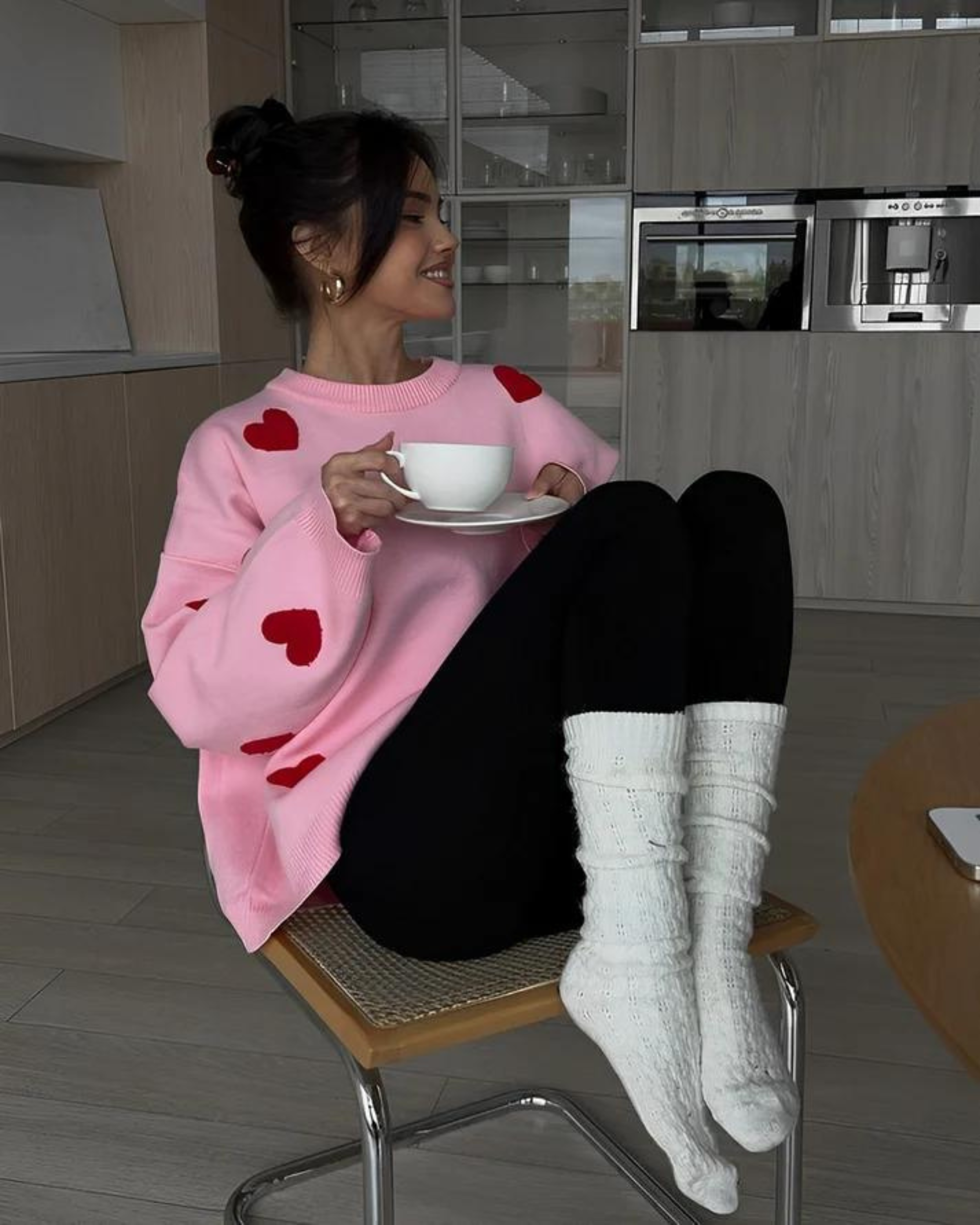 Zachte comfortabele oversized sweater van katoen met hartjes – Dames