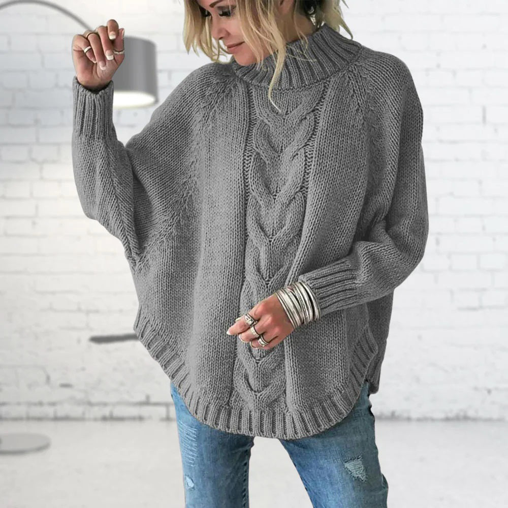 Lange grof gebreide wintertrui met elegante uitstraling – Dames