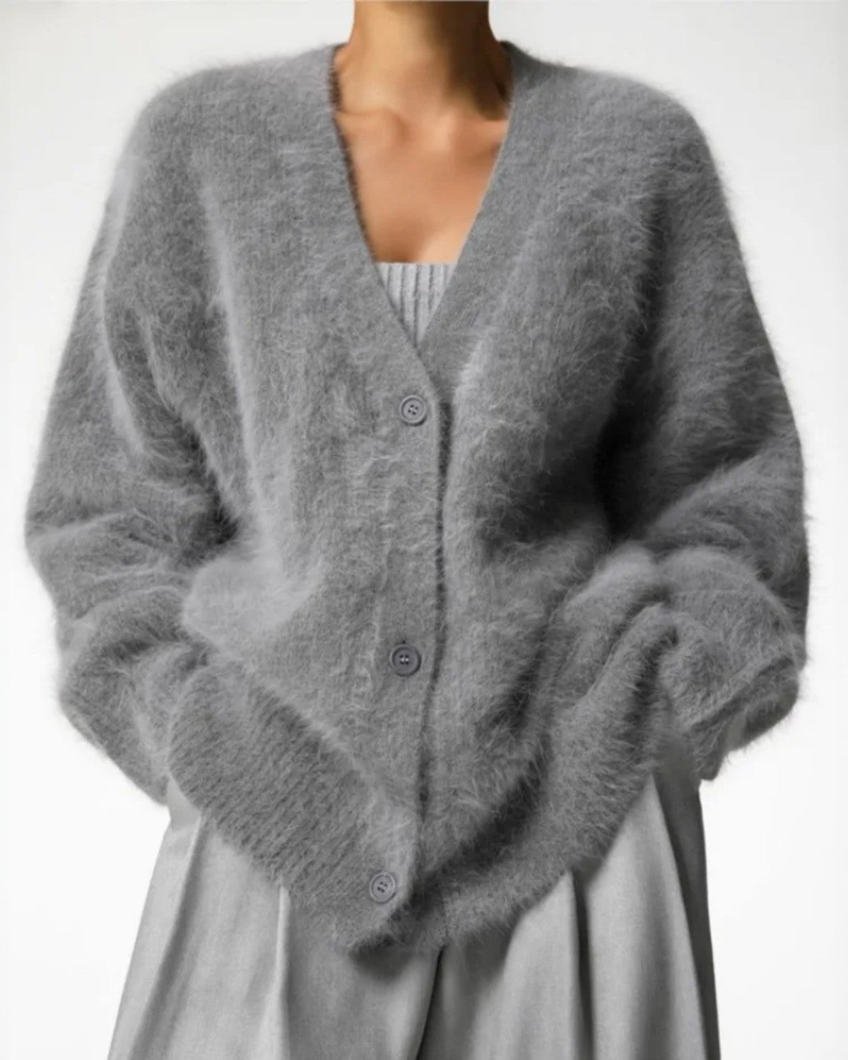 Verfijnd couture cardigan van kasjmierblend met elegante uitstraling – Dames