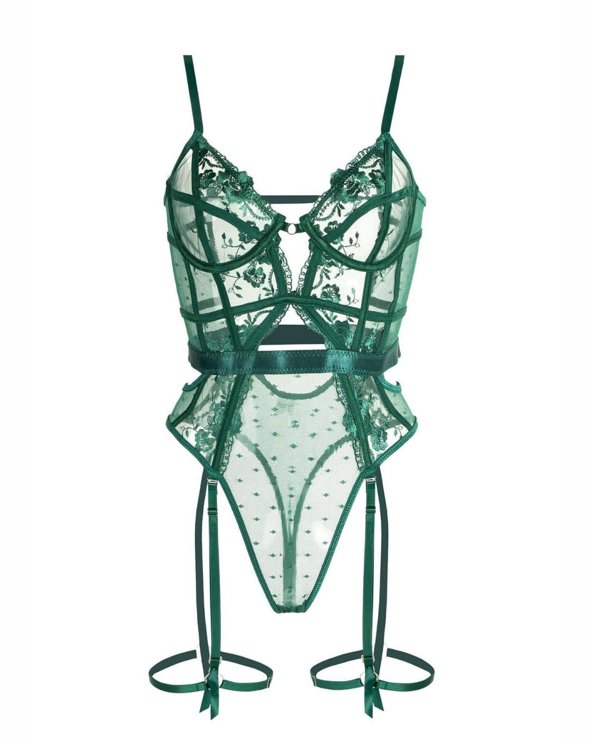 Verleidelijke groene bodysuit lingerie van kant met beugel – Dames