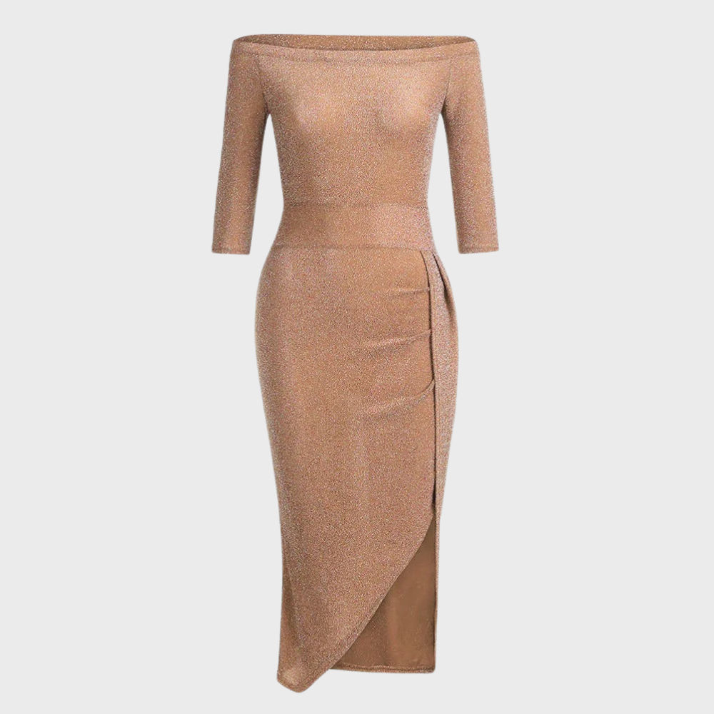Lange glitterjurk met korte mouwen en elegante snit – Dames