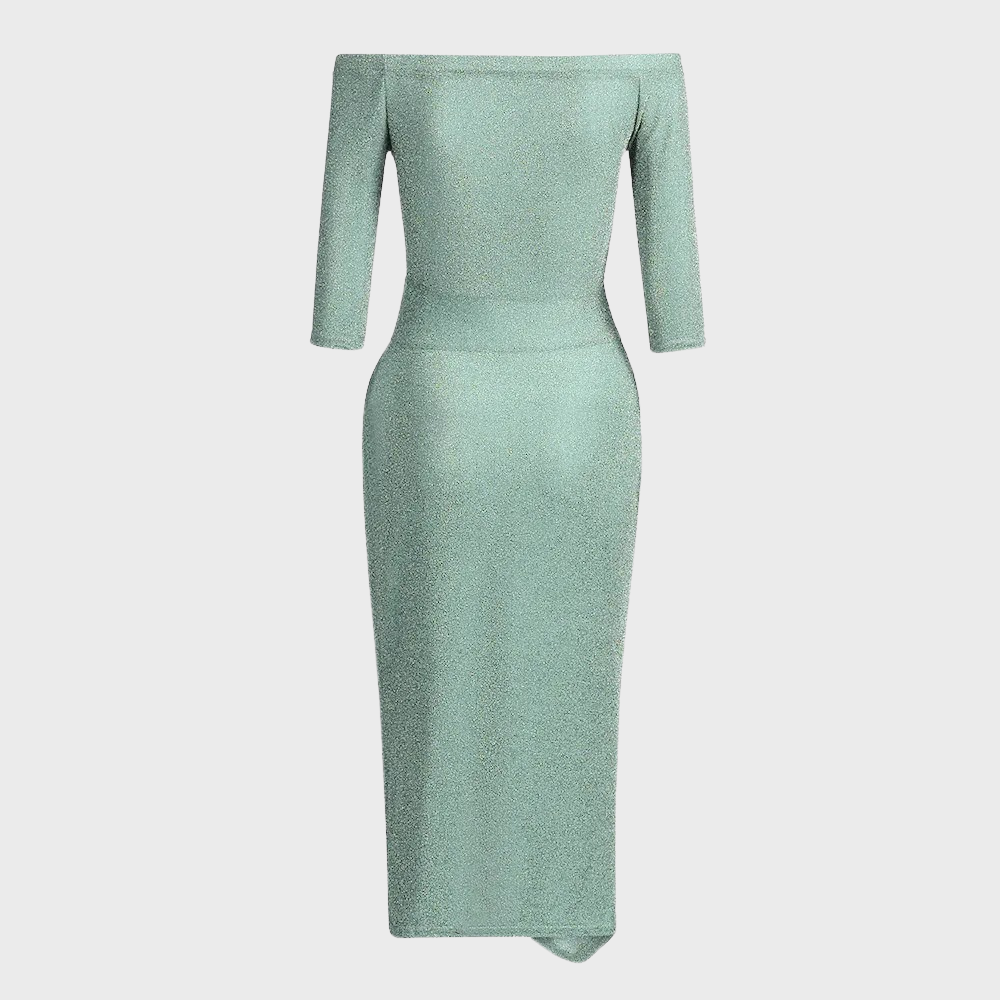 Lange glitterjurk met korte mouwen en elegante snit – Dames