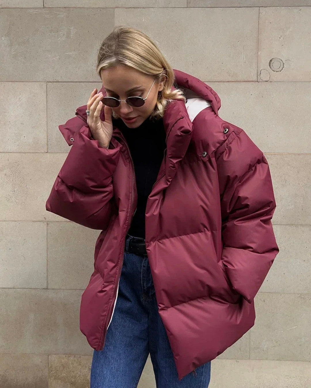 Warme gewatteerde oversized winterjas met capuchon – Dames