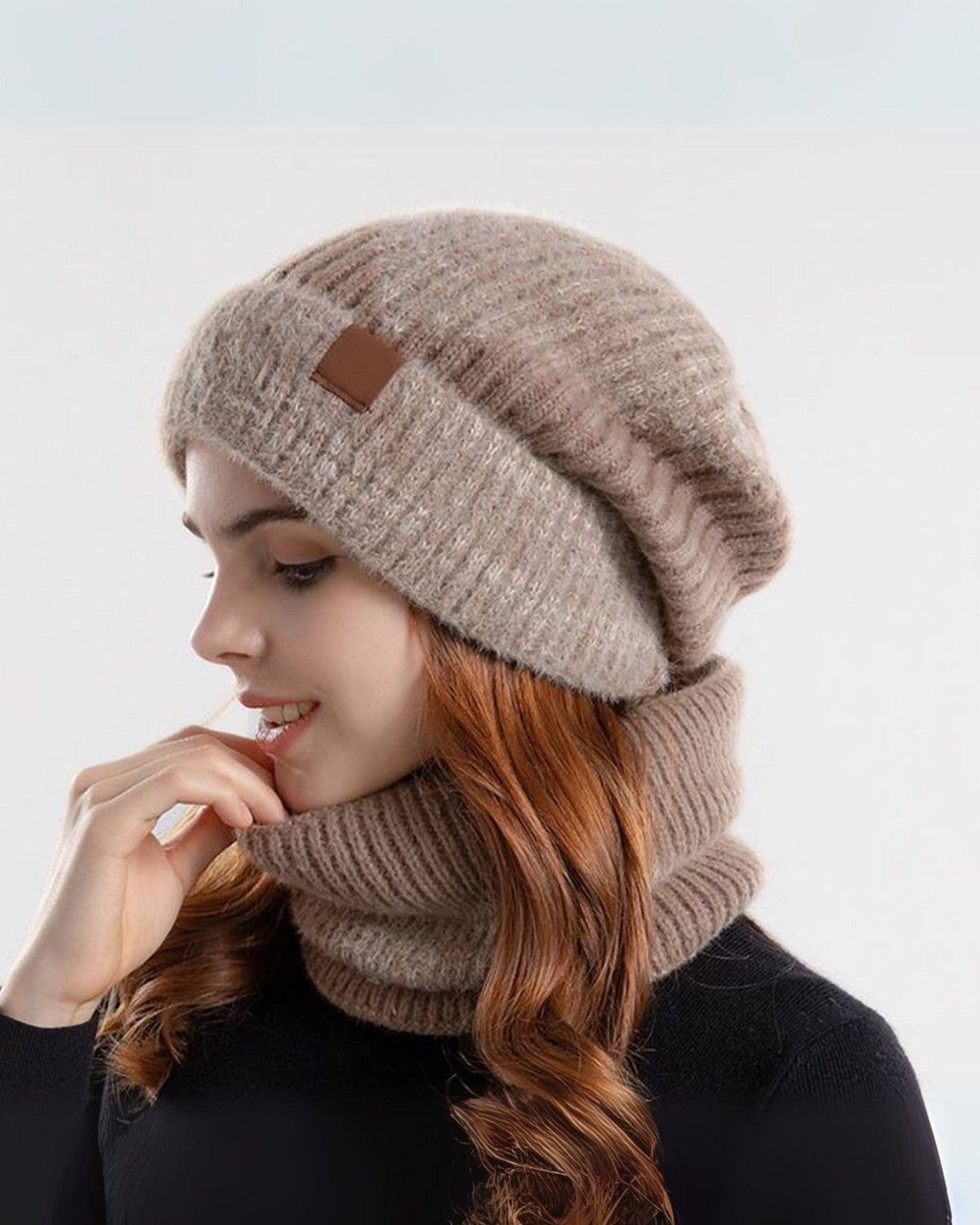 Warme muts en sjaal set met fleece voering – Dames