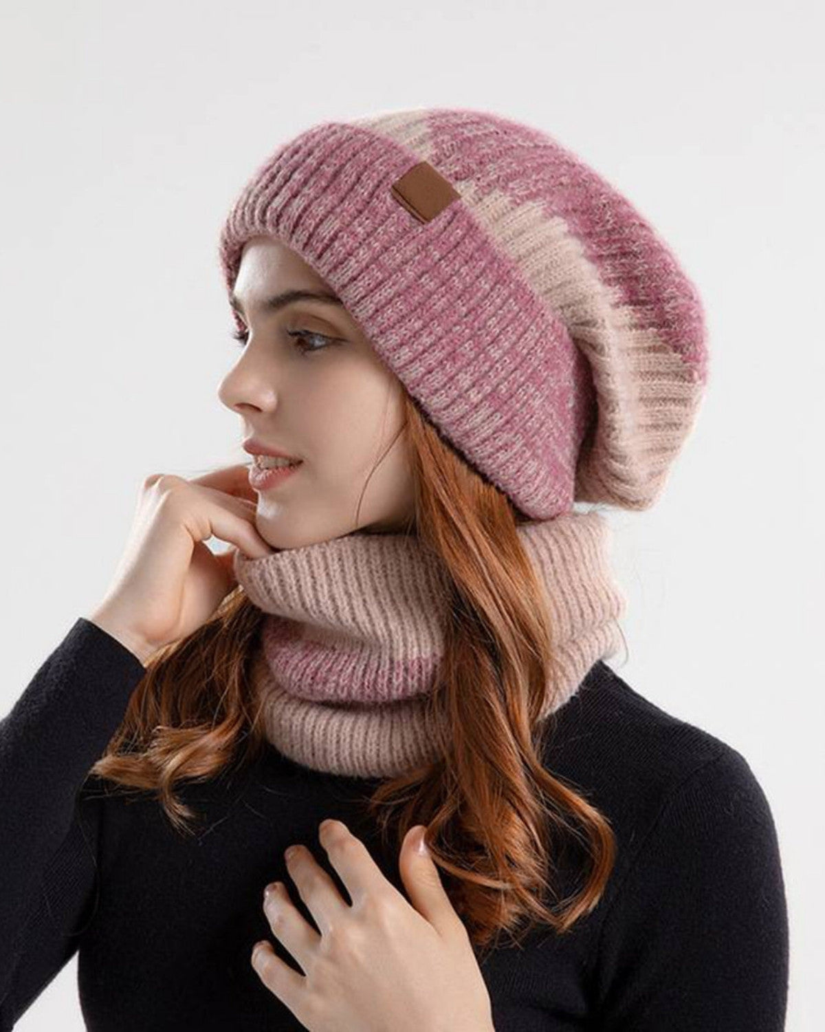 Warme muts en sjaal set met fleece voering – Dames