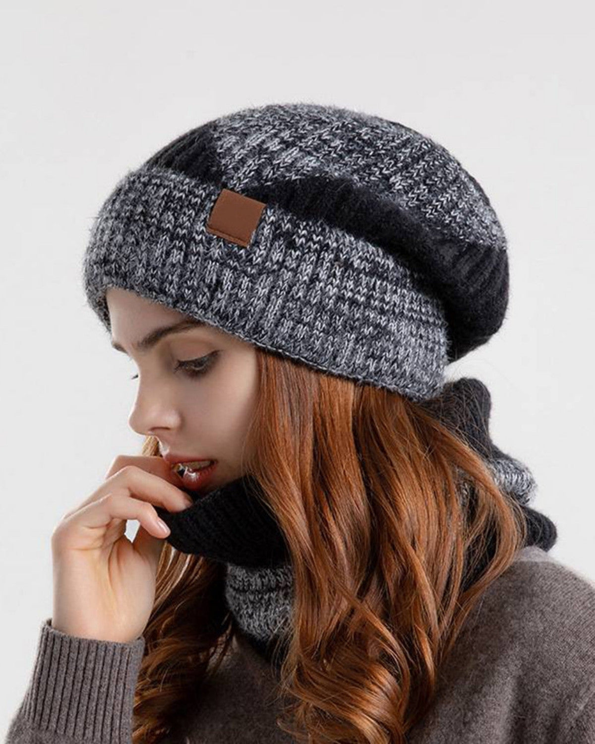 Warme muts en sjaal set met fleece voering – Dames