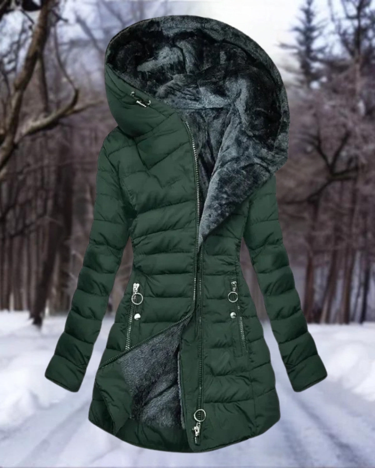 Warme pluche winterjas met zachte voering – Dames